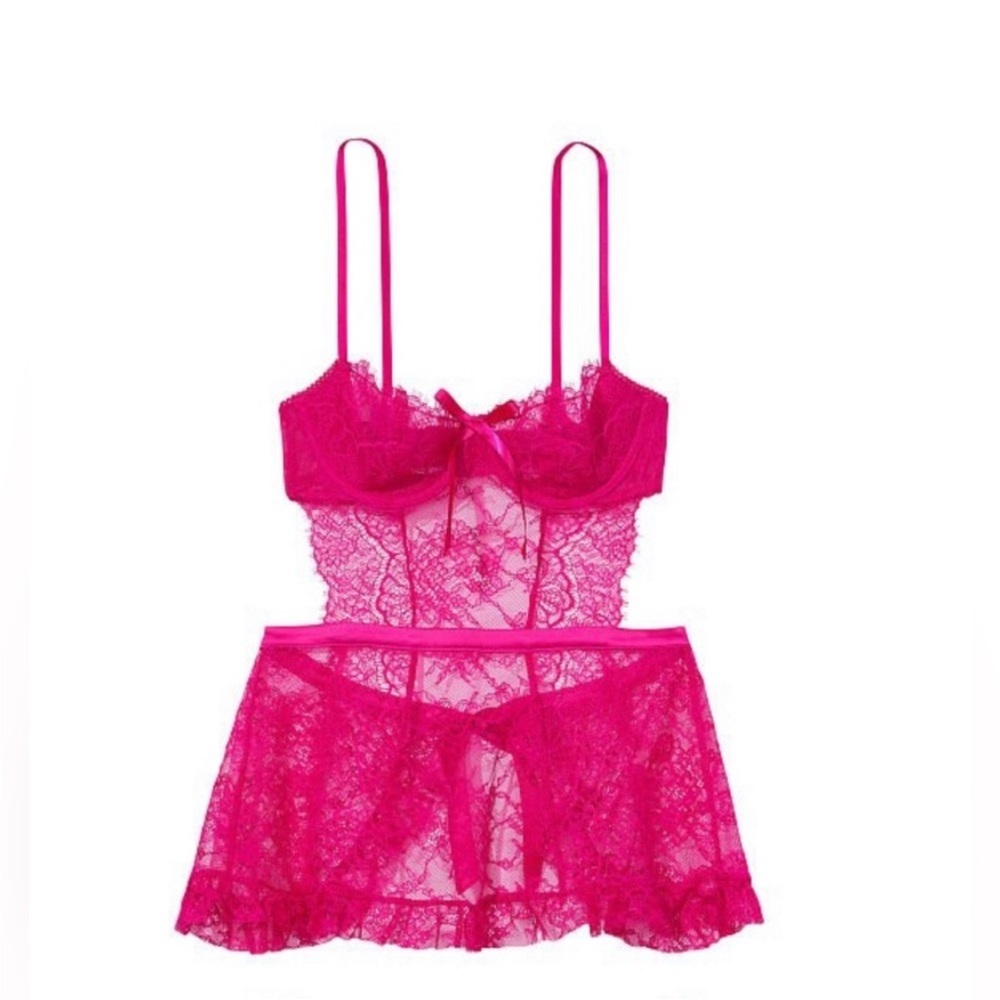 NWT Victoria's Secret VERY SEXY Wicked La Fleur Open Back Babydoll Size XL